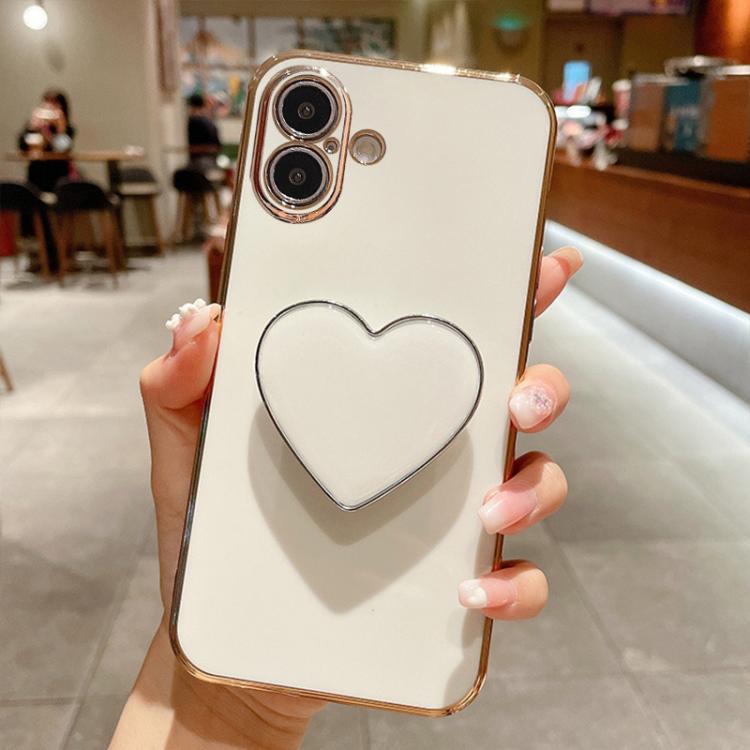 For iPhone 17 Electroplating Love Heart Holder TPU Phone Case