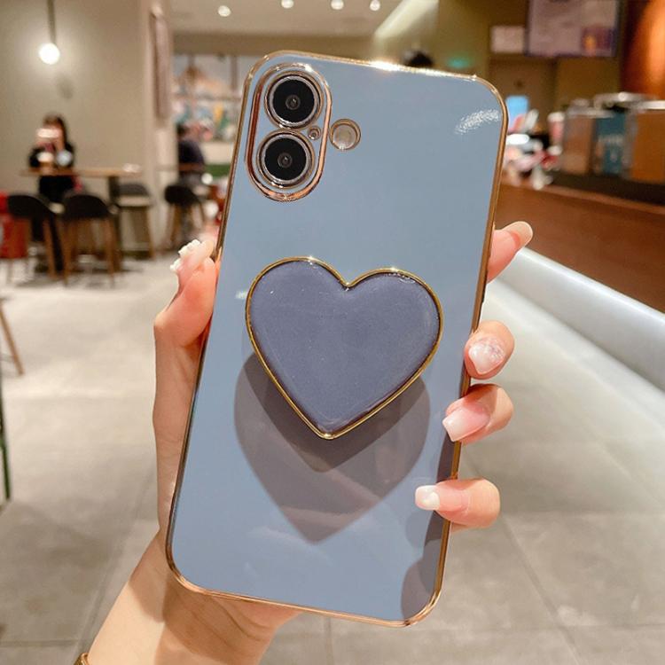 For iPhone 17 Electroplating Love Heart Holder TPU Phone Case