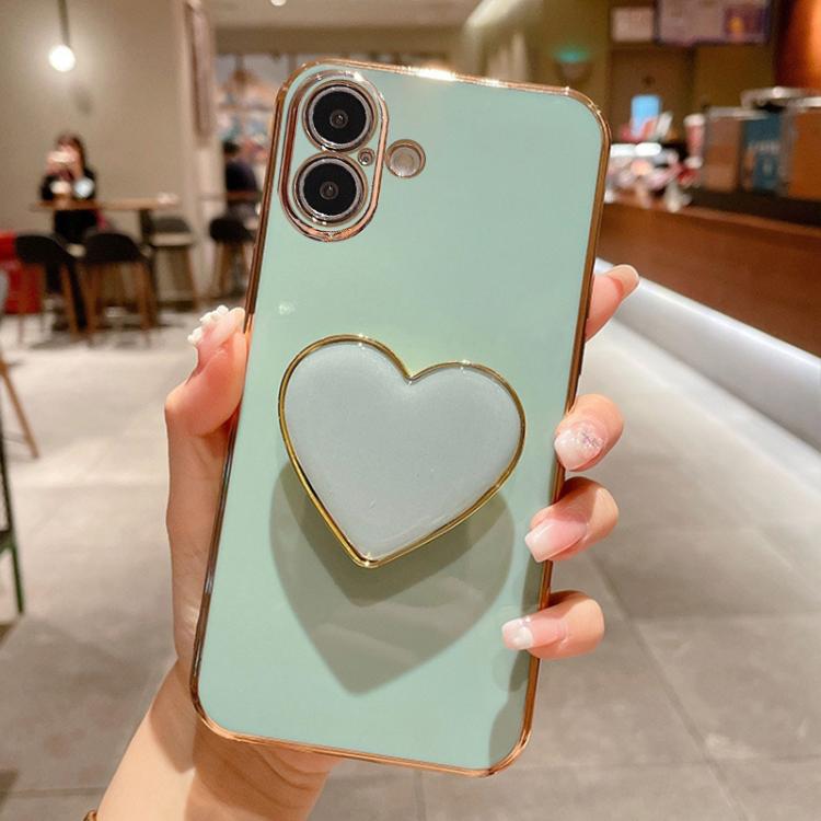 For iPhone 17 Electroplating Love Heart Holder TPU Phone Case