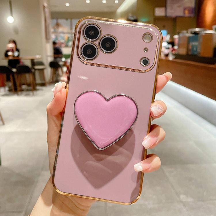 For iPhone 17 Pro Electroplating Love Heart Holder TPU Phone Case