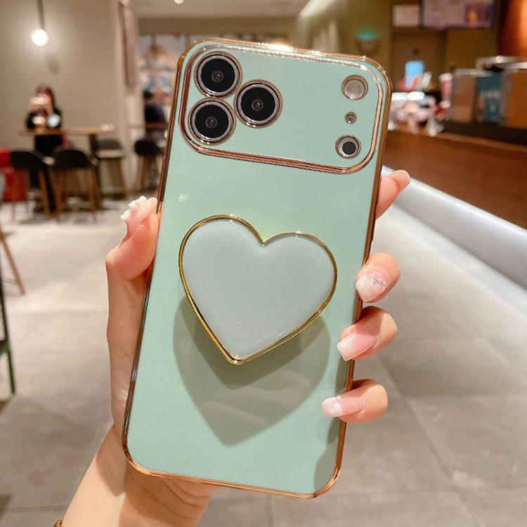 For iPhone 17 Pro Electroplating Love Heart Holder TPU Phone Case