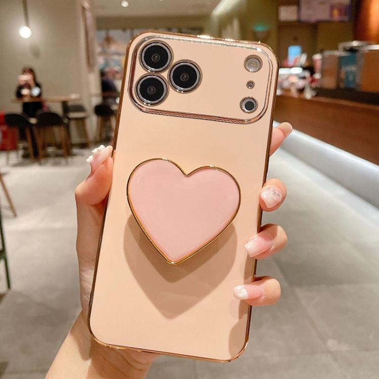 For iPhone 17 Pro Max Electroplating Love Heart Holder TPU Phone Case
