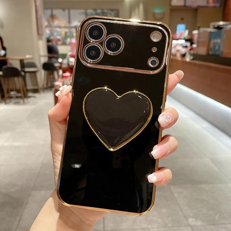 For iPhone 17 Pro Max Electroplating Love Heart Holder TPU Phone Case