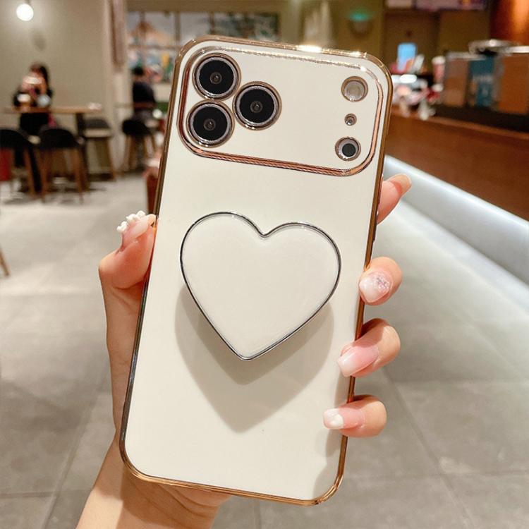 For iPhone 17 Pro Max Electroplating Love Heart Holder TPU Phone Case