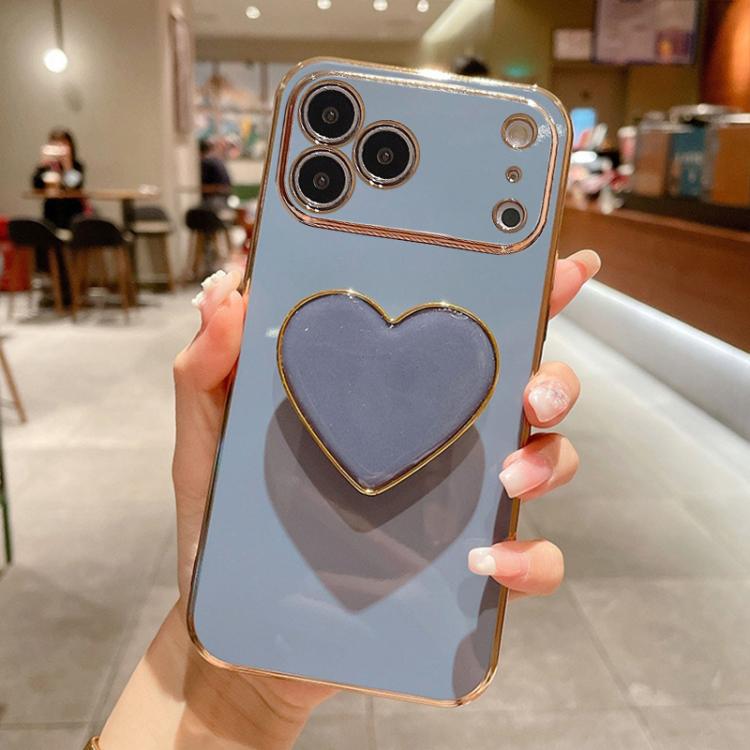 For iPhone 17 Pro Max Electroplating Love Heart Holder TPU Phone Case
