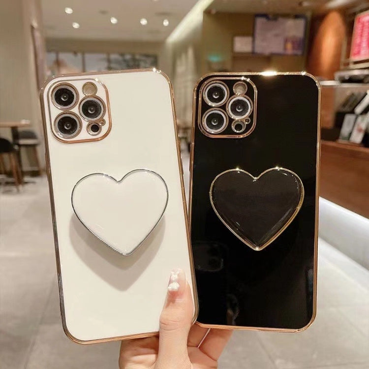 For iPhone 16 Pro Max Electroplating Love Heart Holder TPU Phone Case