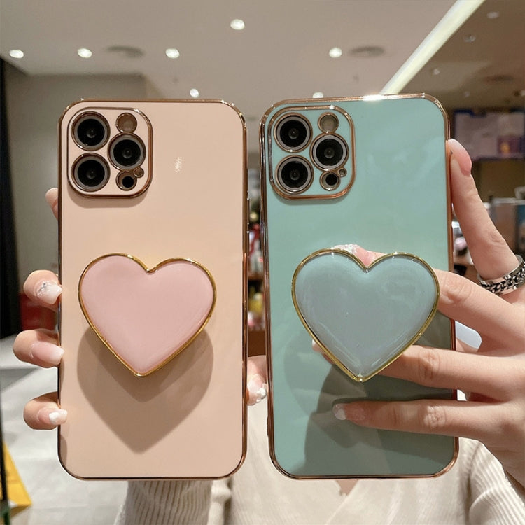 For iPhone 16 Electroplating Love Heart Holder TPU Phone Case