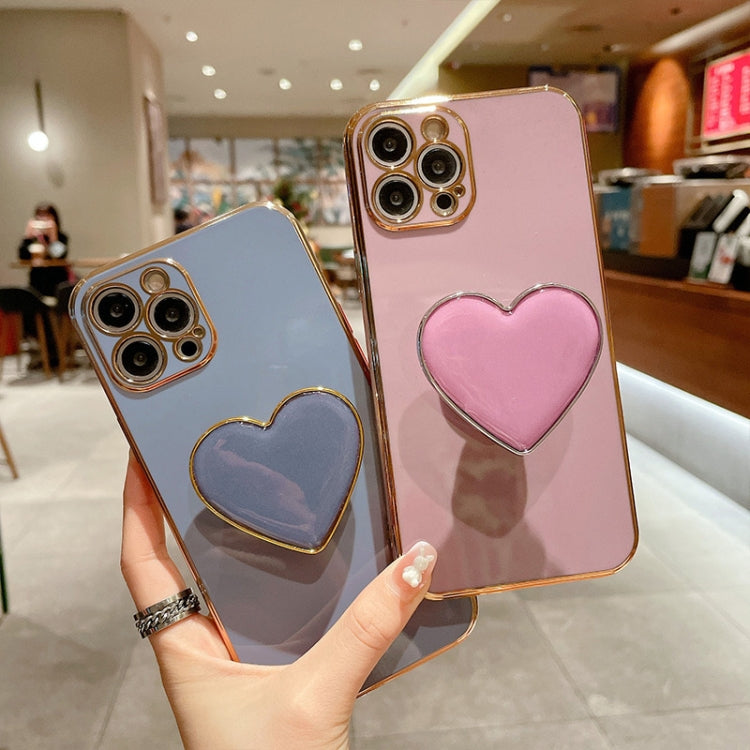 For iPhone 16 Pro Max Electroplating Love Heart Holder TPU Phone Case