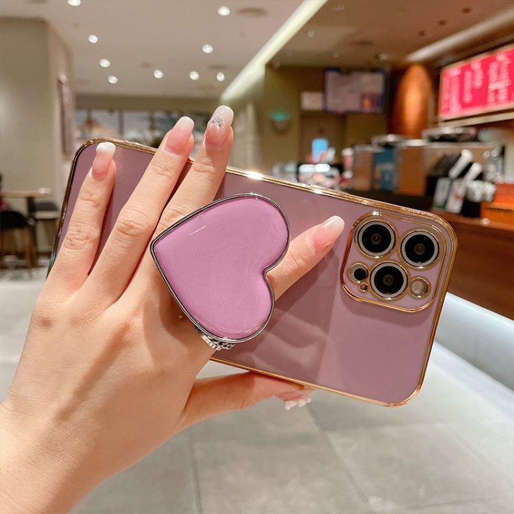 For iPhone 16 Pro Max Electroplating Love Heart Holder TPU Phone Case
