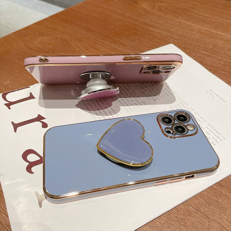 For iPhone 16 Pro Max Electroplating Love Heart Holder TPU Phone Case
