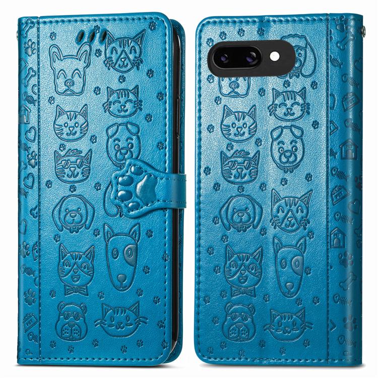 For Google Pixel 9a Cat and Dog Embossed Leather Phone Case