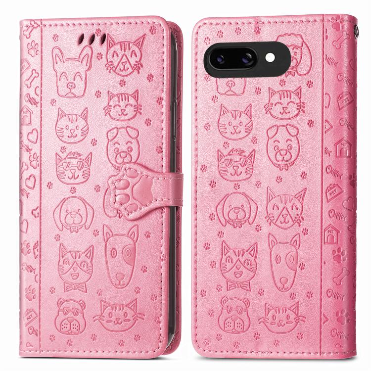 For Google Pixel 9a Cat and Dog Embossed Leather Phone Case