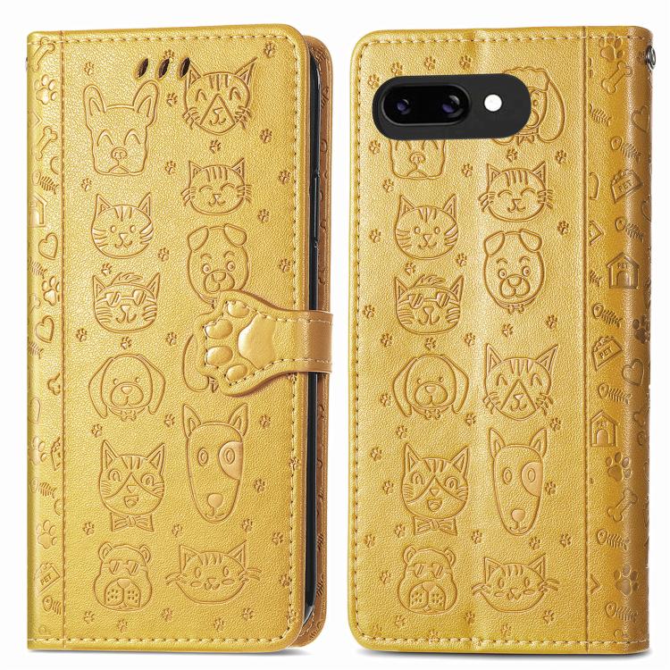For Google Pixel 9a Cat and Dog Embossed Leather Phone Case