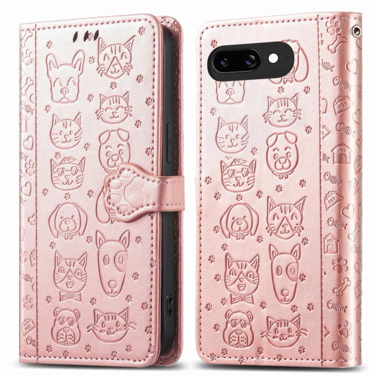 For Google Pixel 9a Cat and Dog Embossed Leather Phone Case