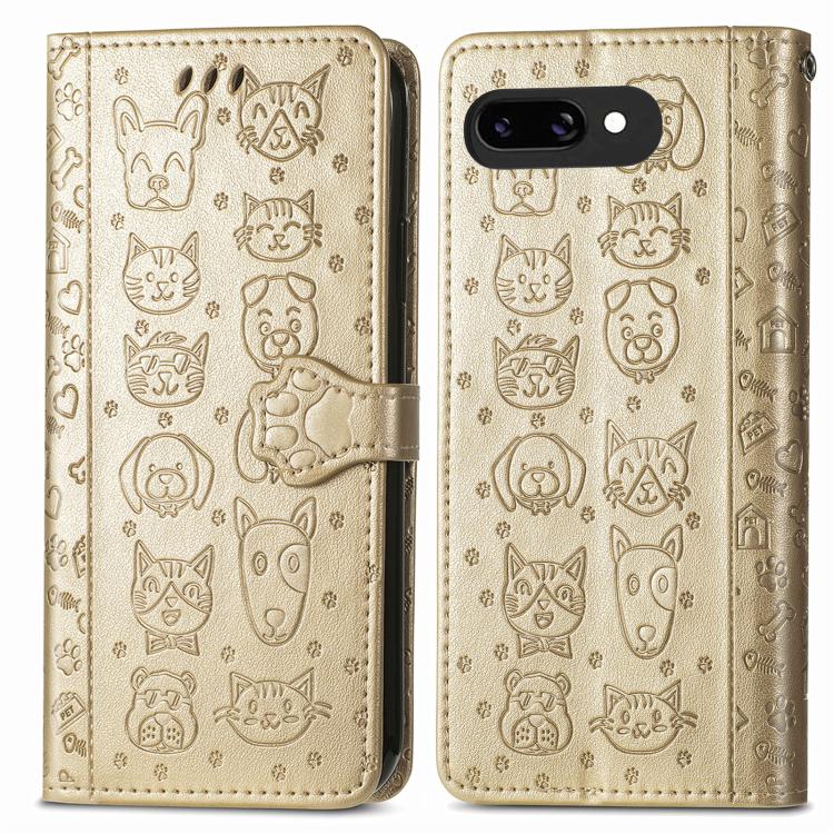 For Google Pixel 9a Cat and Dog Embossed Leather Phone Case