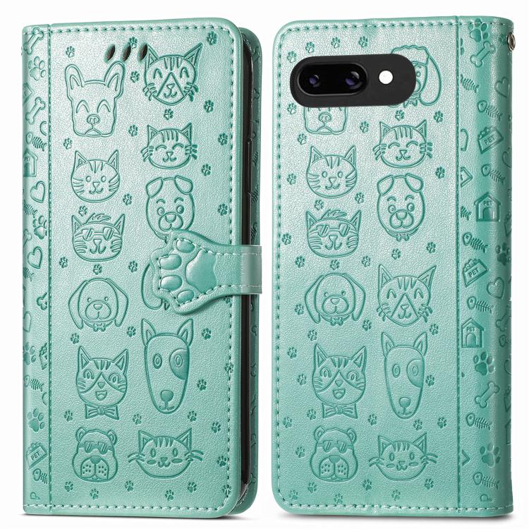 For Google Pixel 9a Cat and Dog Embossed Leather Phone Case