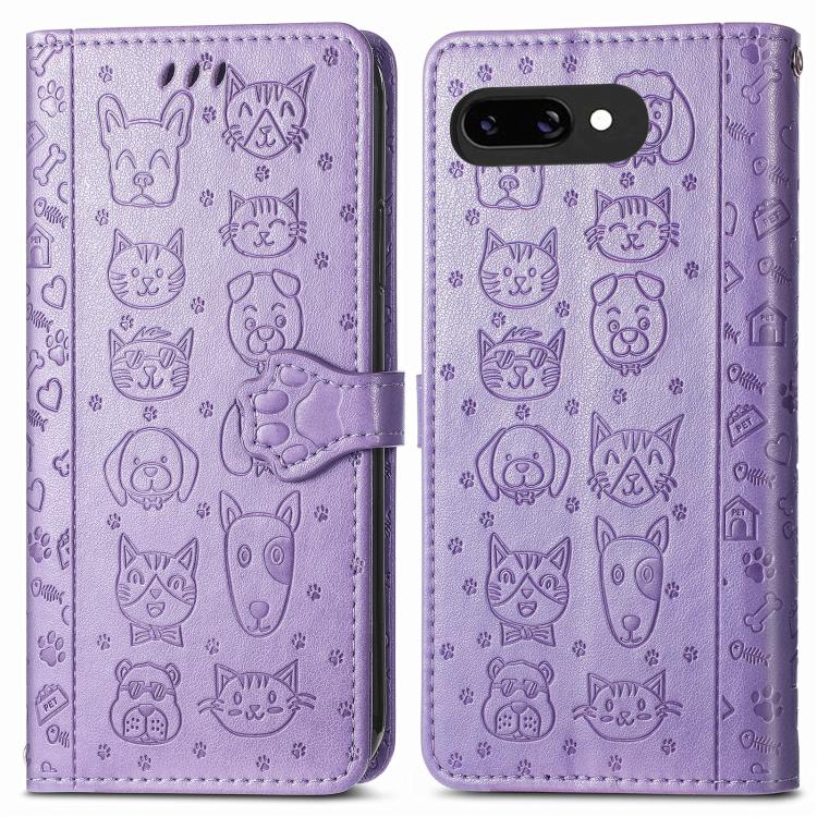 For Google Pixel 9a Cat and Dog Embossed Leather Phone Case