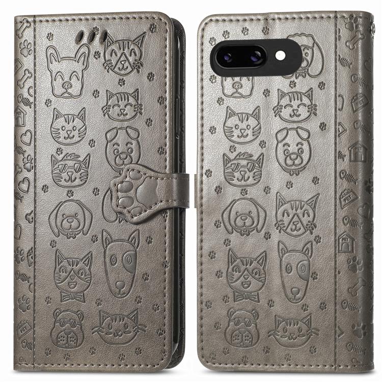 For Google Pixel 9a Cat and Dog Embossed Leather Phone Case