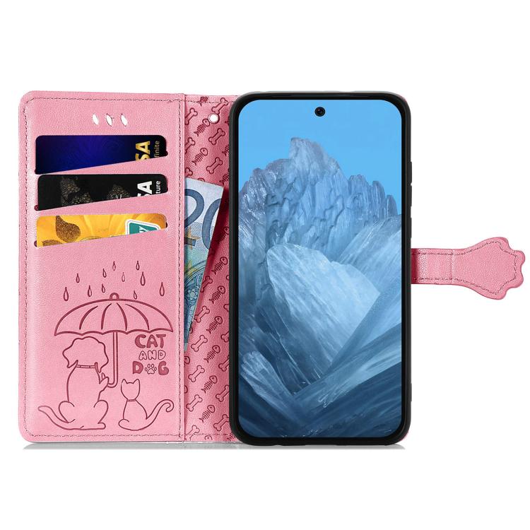 For Google Pixel 9 Pro XL Cat and Dog Embossed Leather Phone Case