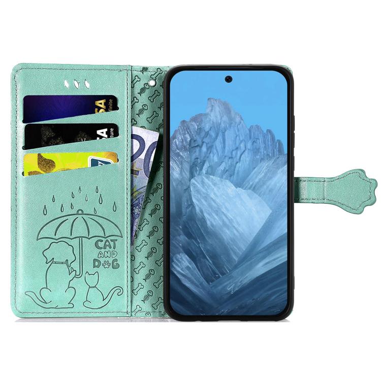 For Google Pixel 9 Pro XL Cat and Dog Embossed Leather Phone Case