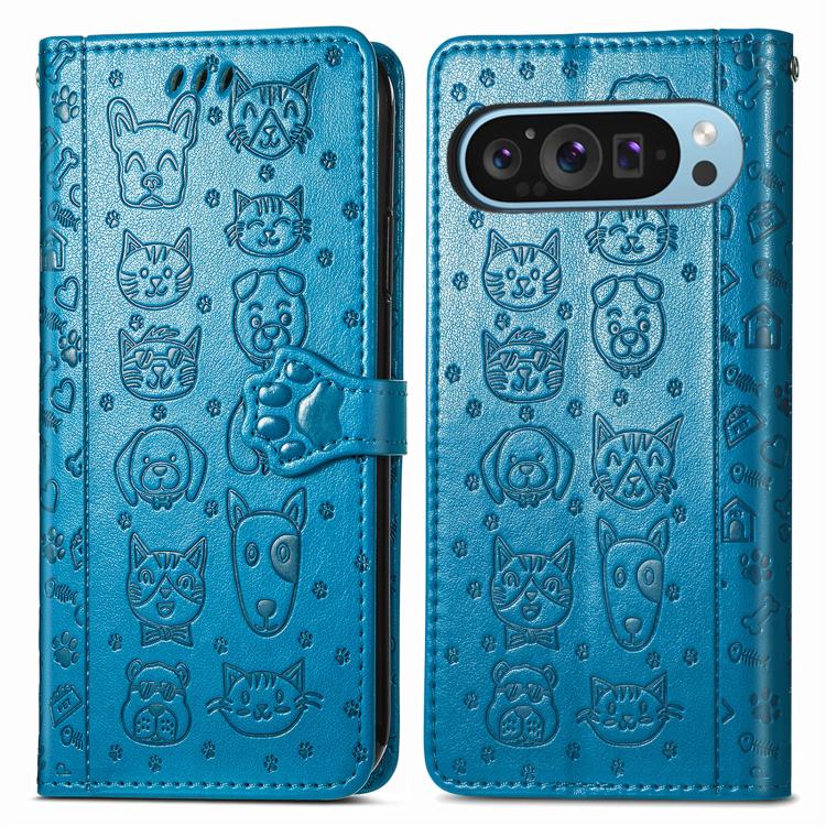 For Google Pixel 10 / 10 Pro Cat and Dog Embossed Leather Phone Case