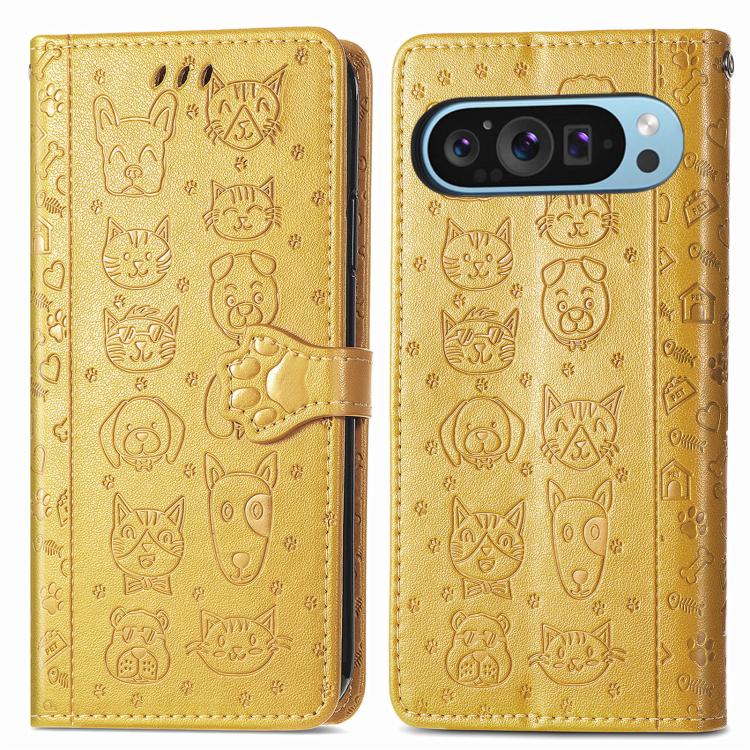 For Google Pixel 10 / 10 Pro Cat and Dog Embossed Leather Phone Case