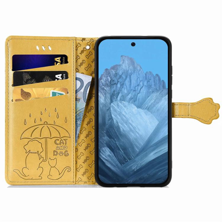 For Google Pixel 10 / 10 Pro Cat and Dog Embossed Leather Phone Case