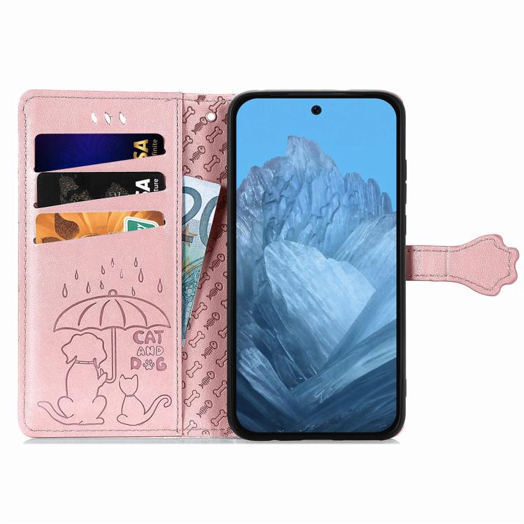 For Google Pixel 10 / 10 Pro Cat and Dog Embossed Leather Phone Case