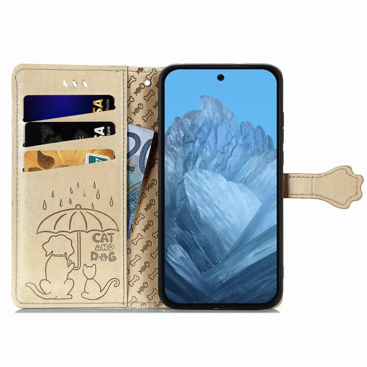 For Google Pixel 10 / 10 Pro Cat and Dog Embossed Leather Phone Case