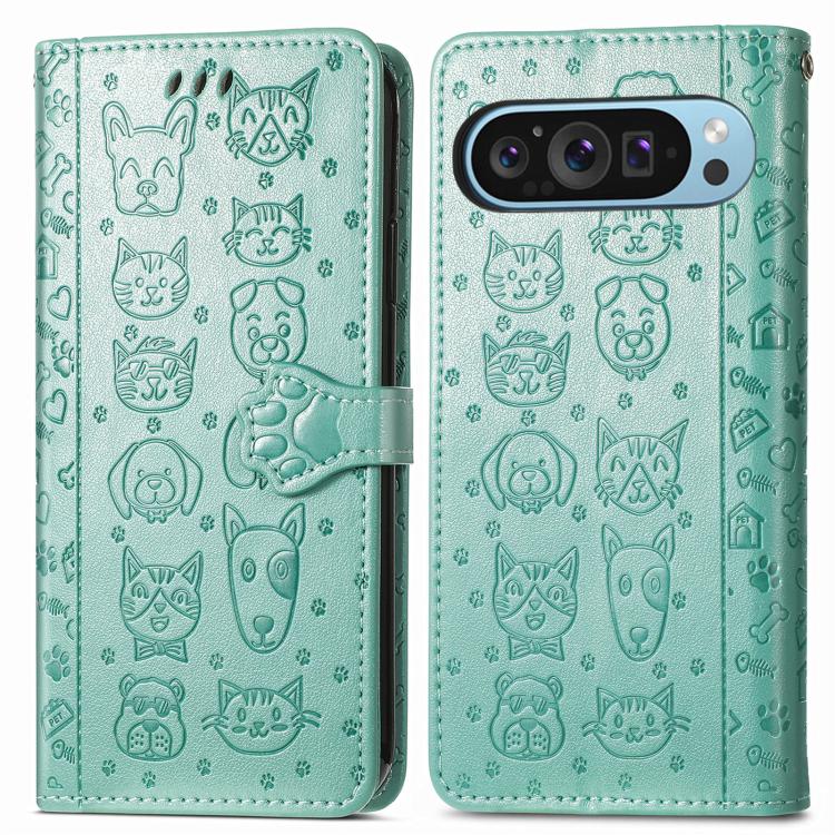 For Google Pixel 10 / 10 Pro Cat and Dog Embossed Leather Phone Case
