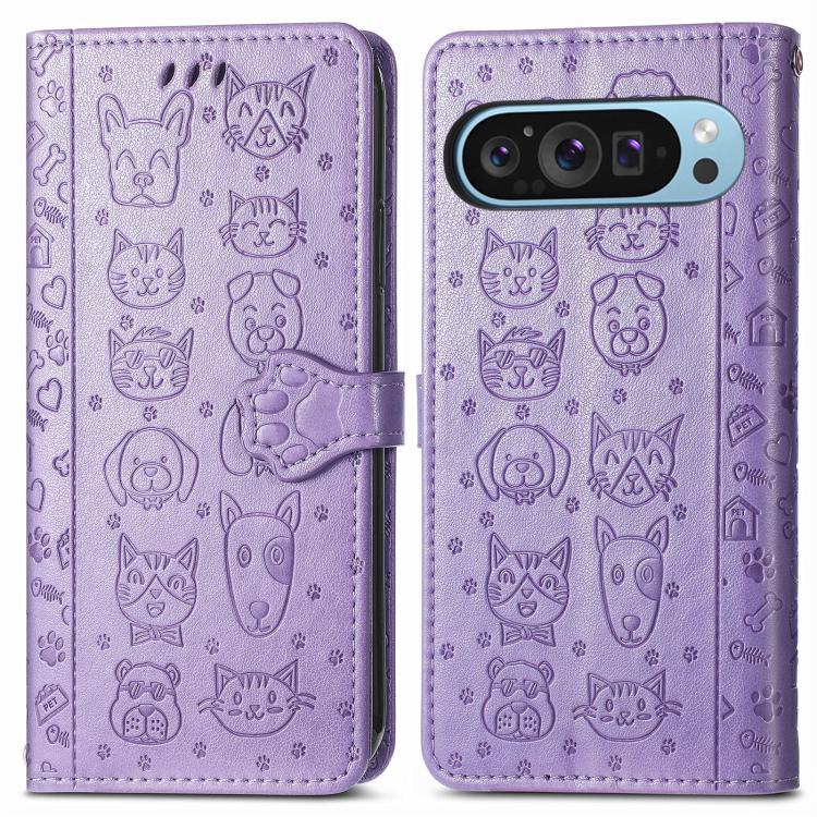 For Google Pixel 10 / 10 Pro Cat and Dog Embossed Leather Phone Case