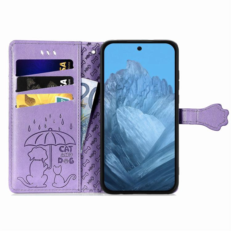 For Google Pixel 10 / 10 Pro Cat and Dog Embossed Leather Phone Case