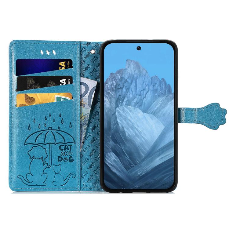 For Google Pixel 10 Pro XL Cat and Dog Embossed Leather Phone Case