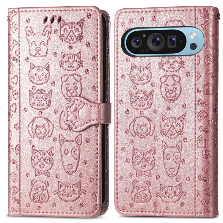 For Google Pixel 10 Pro XL Cat and Dog Embossed Leather Phone Case