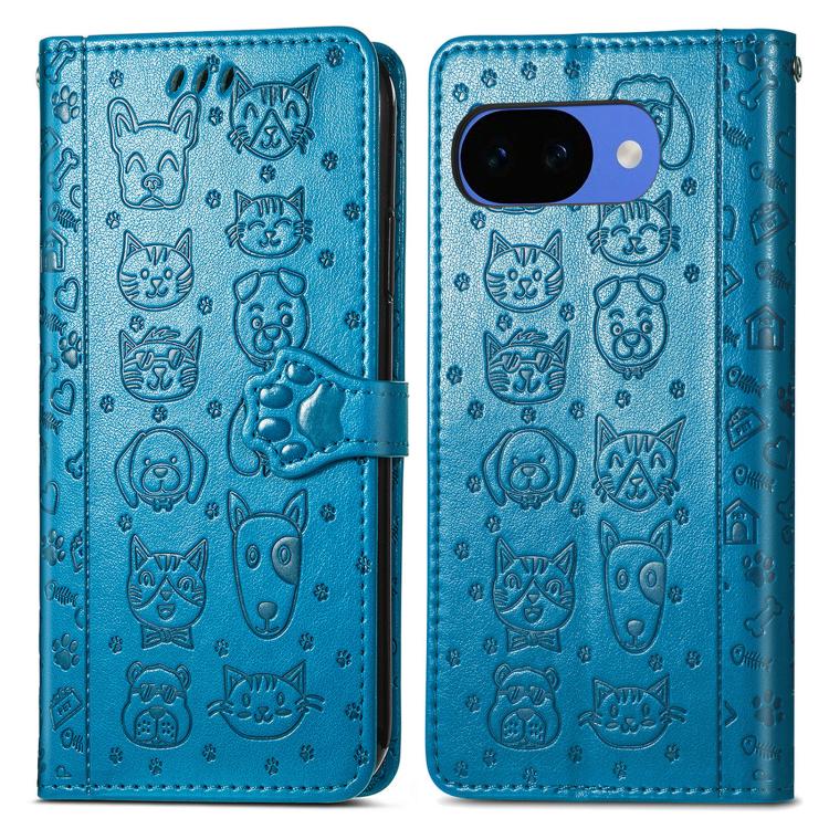 For Google Pixel 10a Cat and Dog Embossed Leather Phone Case
