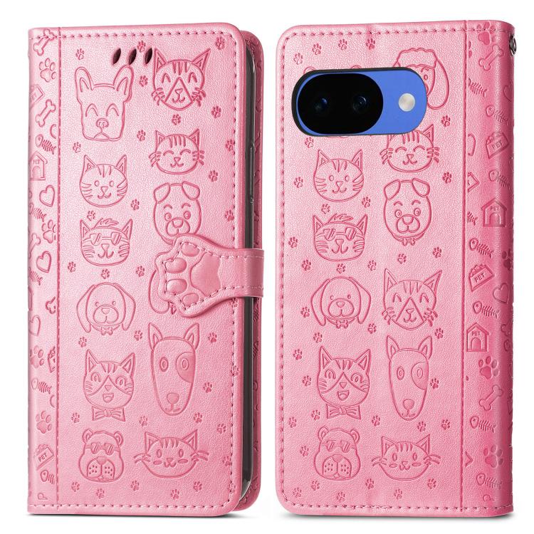 For Google Pixel 10a Cat and Dog Embossed Leather Phone Case