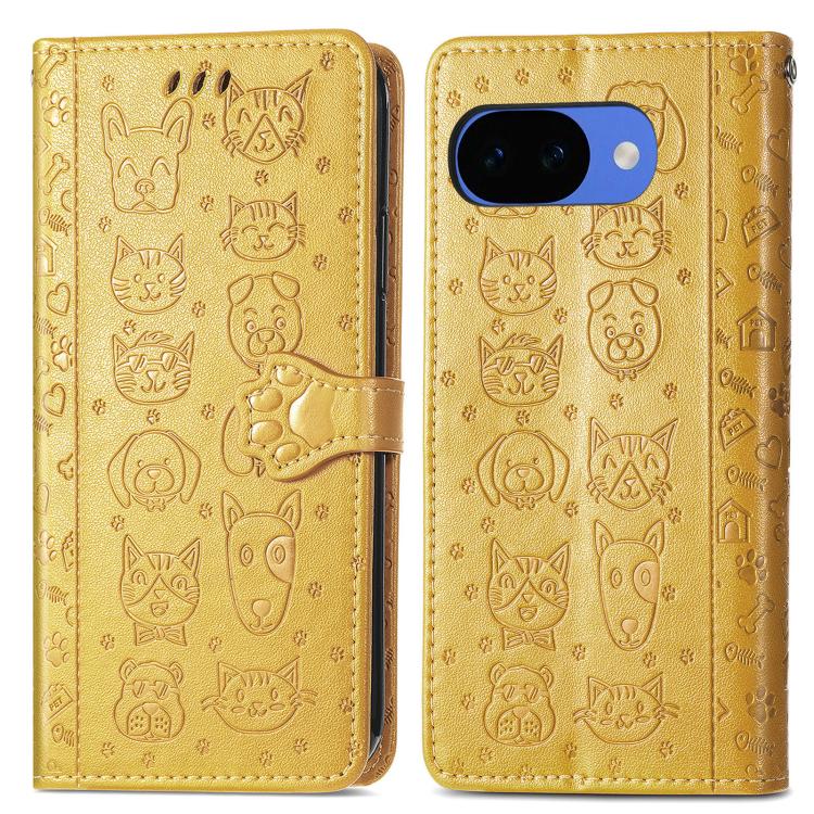 For Google Pixel 10a Cat and Dog Embossed Leather Phone Case