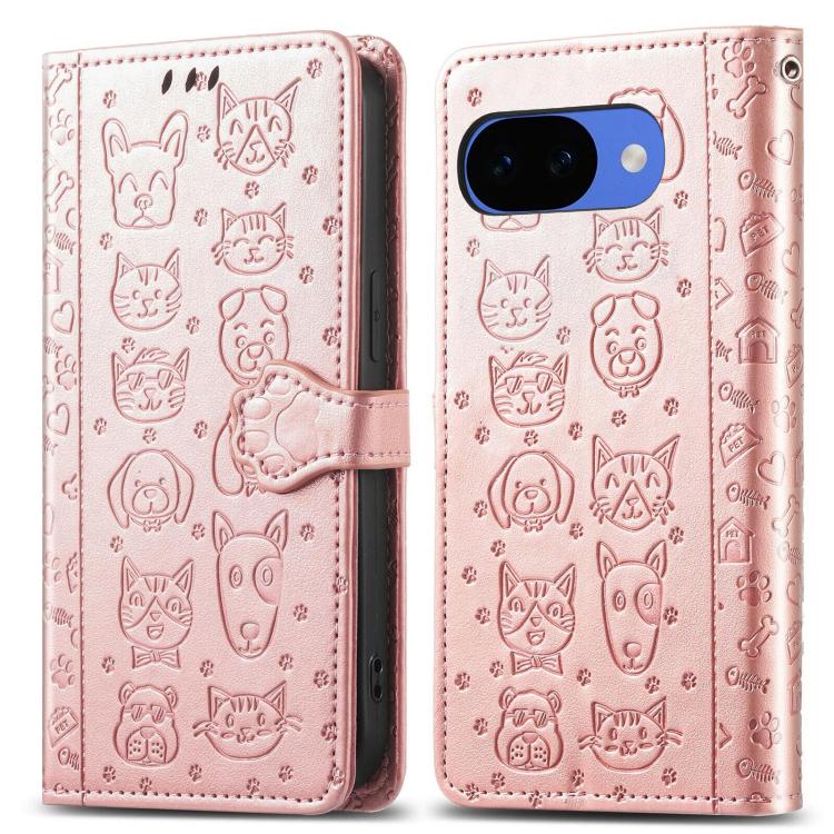 For Google Pixel 10a Cat and Dog Embossed Leather Phone Case