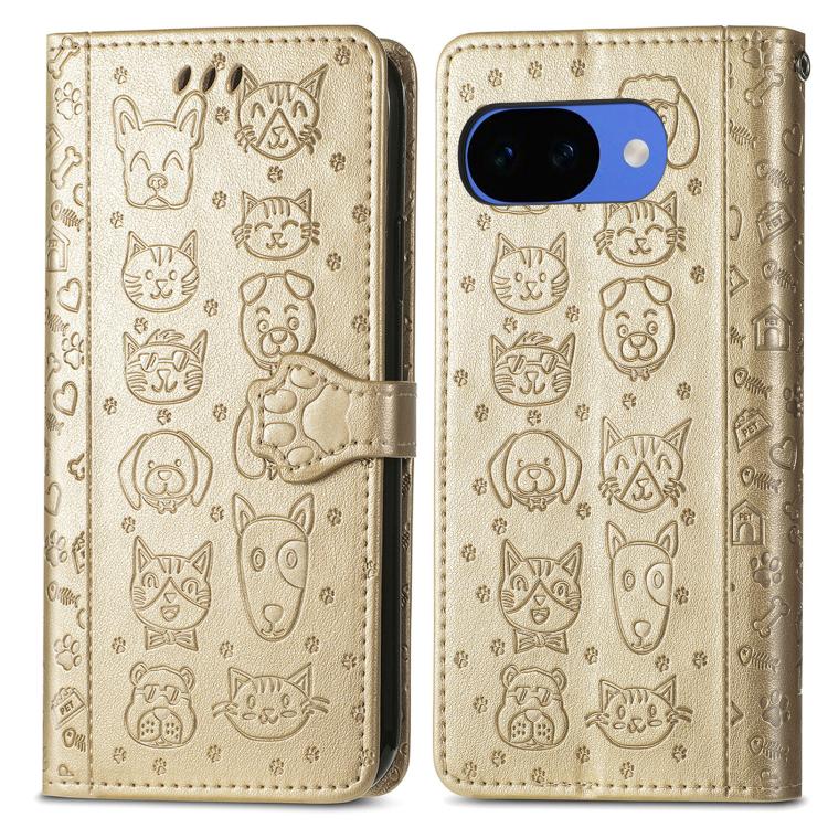 For Google Pixel 10a Cat and Dog Embossed Leather Phone Case