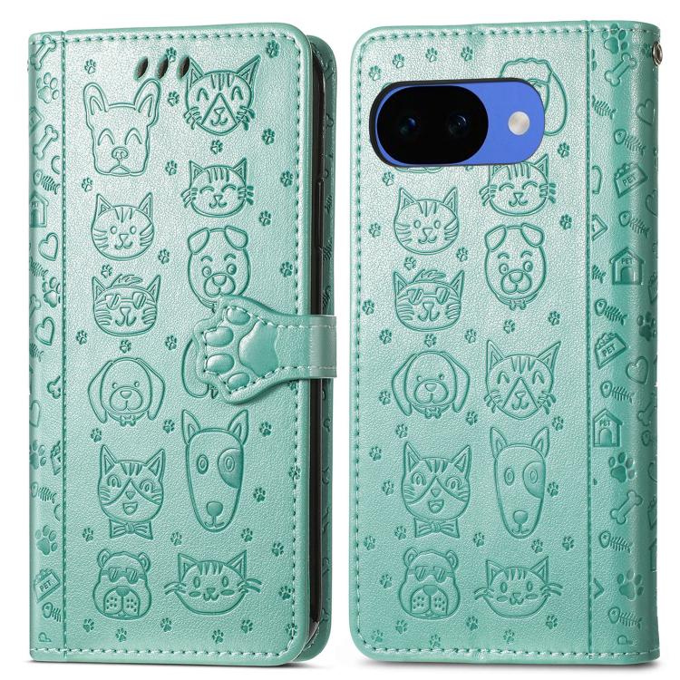 For Google Pixel 10a Cat and Dog Embossed Leather Phone Case