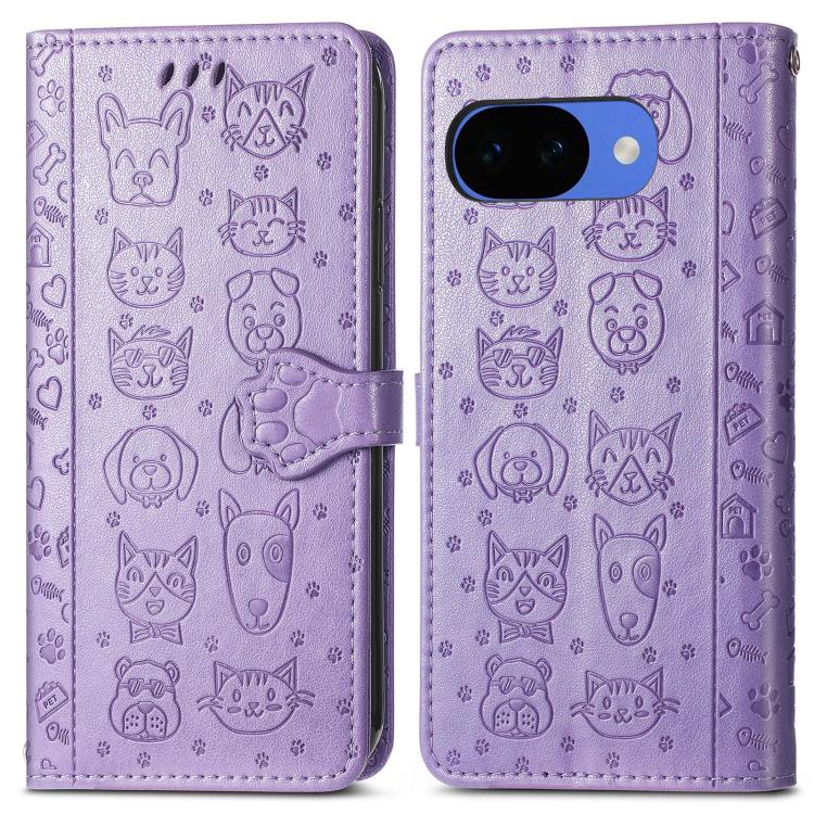 For Google Pixel 10a Cat and Dog Embossed Leather Phone Case