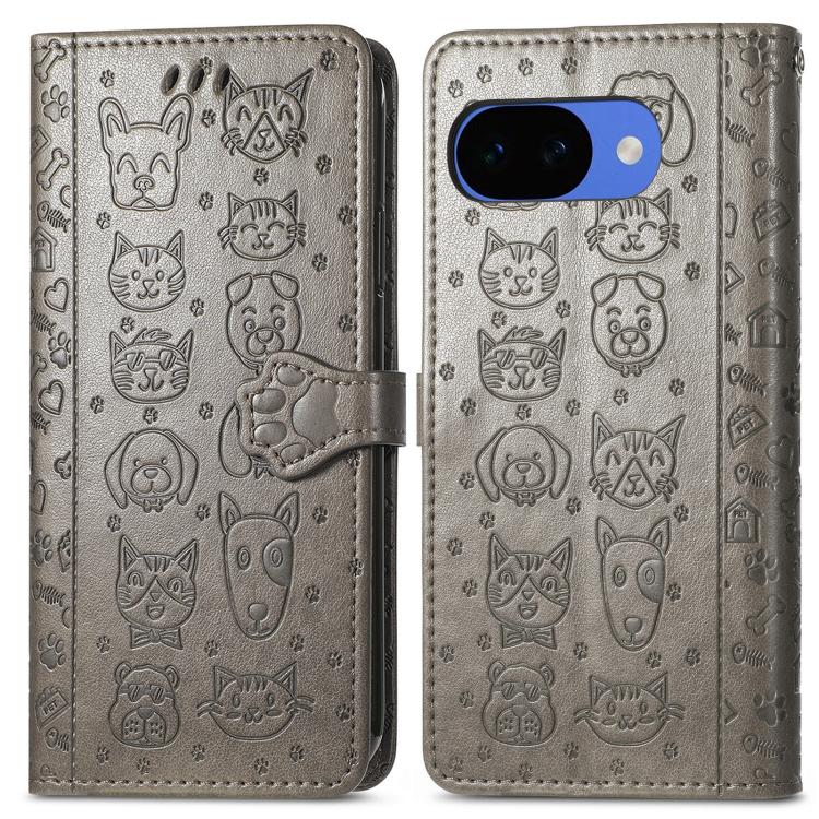 For Google Pixel 10a Cat and Dog Embossed Leather Phone Case