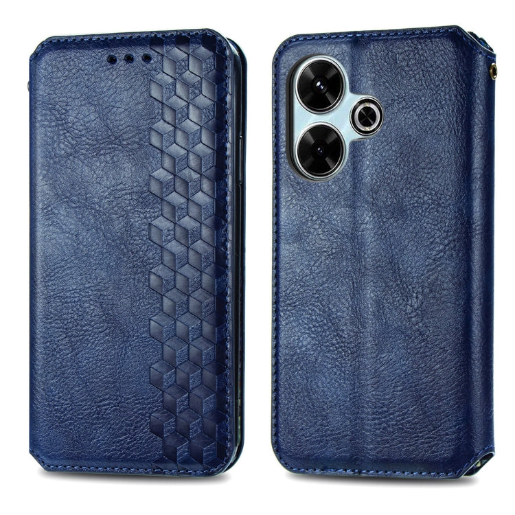 For Redmi 13 4G Cubic Grid Pressed Magnetic Leather Phone Case
