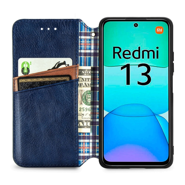 For Redmi 13 4G Cubic Grid Pressed Magnetic Leather Phone Case