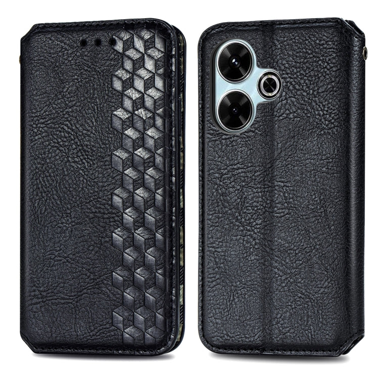 For Redmi 13 4G Cubic Grid Pressed Magnetic Leather Phone Case