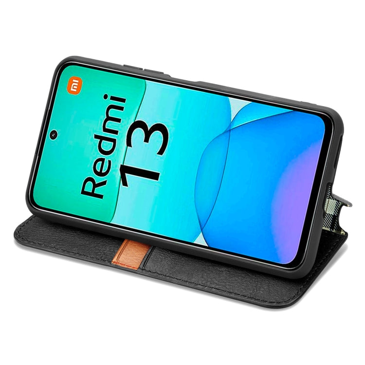 For Redmi 13 4G Cubic Grid Pressed Magnetic Leather Phone Case