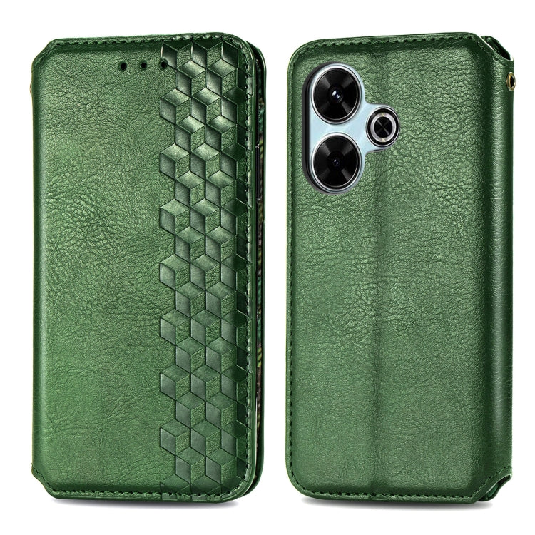 For Redmi 13 4G Cubic Grid Pressed Magnetic Leather Phone Case