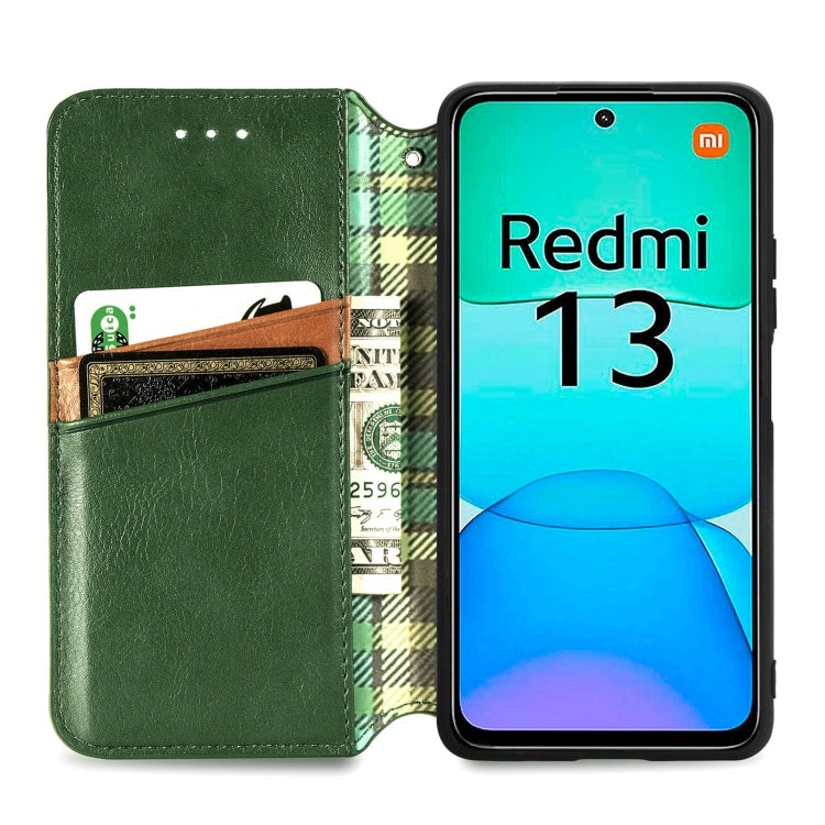 For Redmi 13 4G Cubic Grid Pressed Magnetic Leather Phone Case