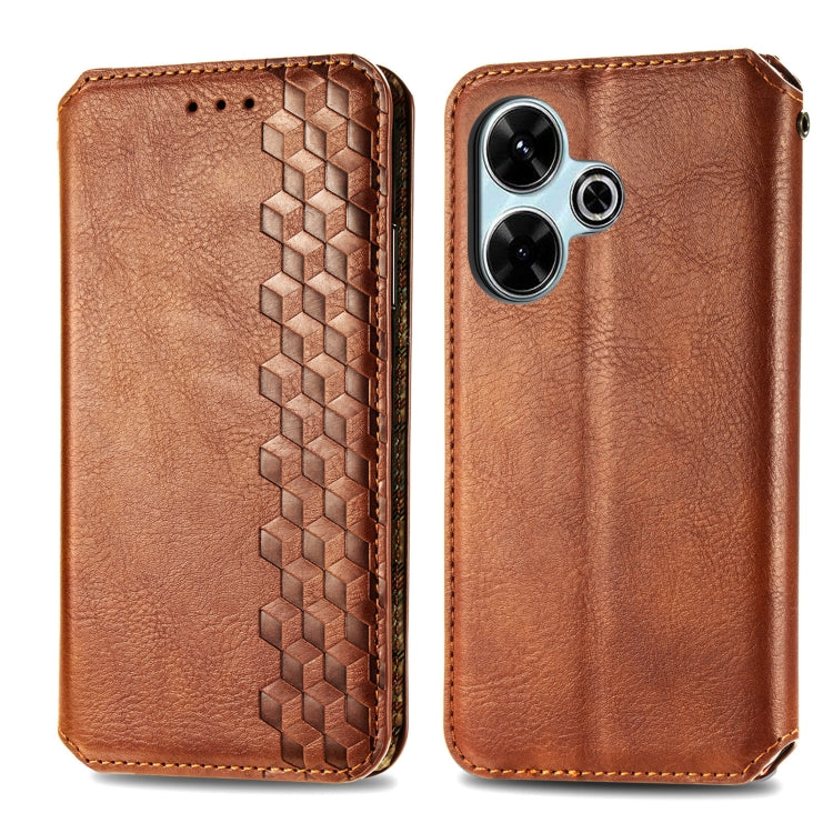 For Redmi 13 4G Cubic Grid Pressed Magnetic Leather Phone Case