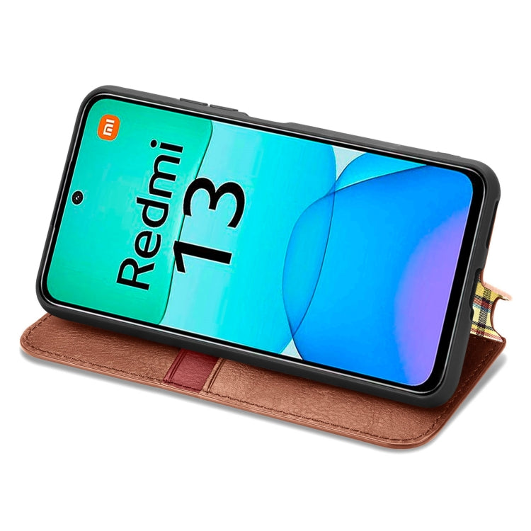 For Redmi 13 4G Cubic Grid Pressed Magnetic Leather Phone Case